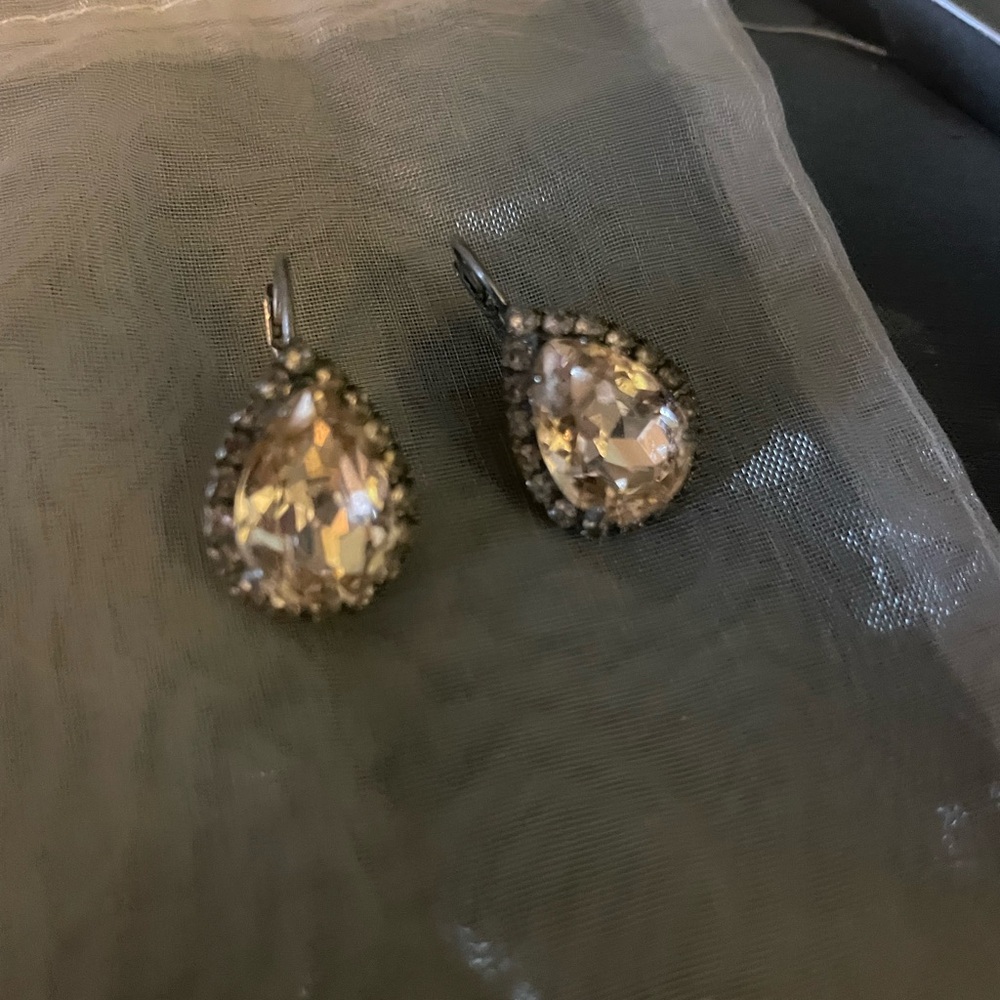 Sorrelli Gold Teardrop Earrings with Gemstone Halo